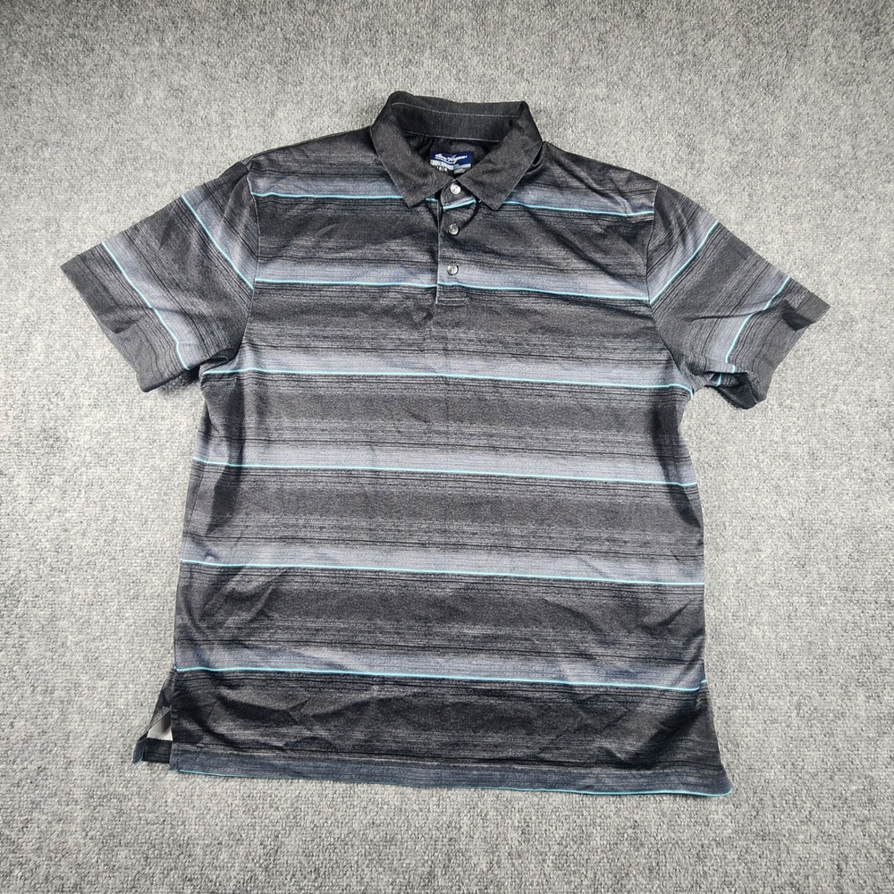 Ben Hogan Performance Mens Large Polo Shirt Grey Black Turquoise Striped Golf